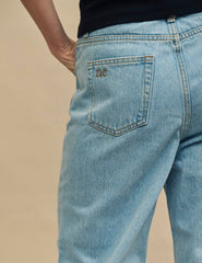 Blue Light Wash Cropped Denim High Rise Wide Leg Jeans