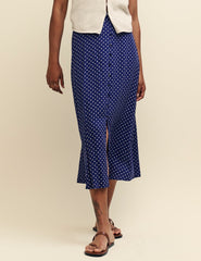 Navy Spot Print Sadie Midi Skirt