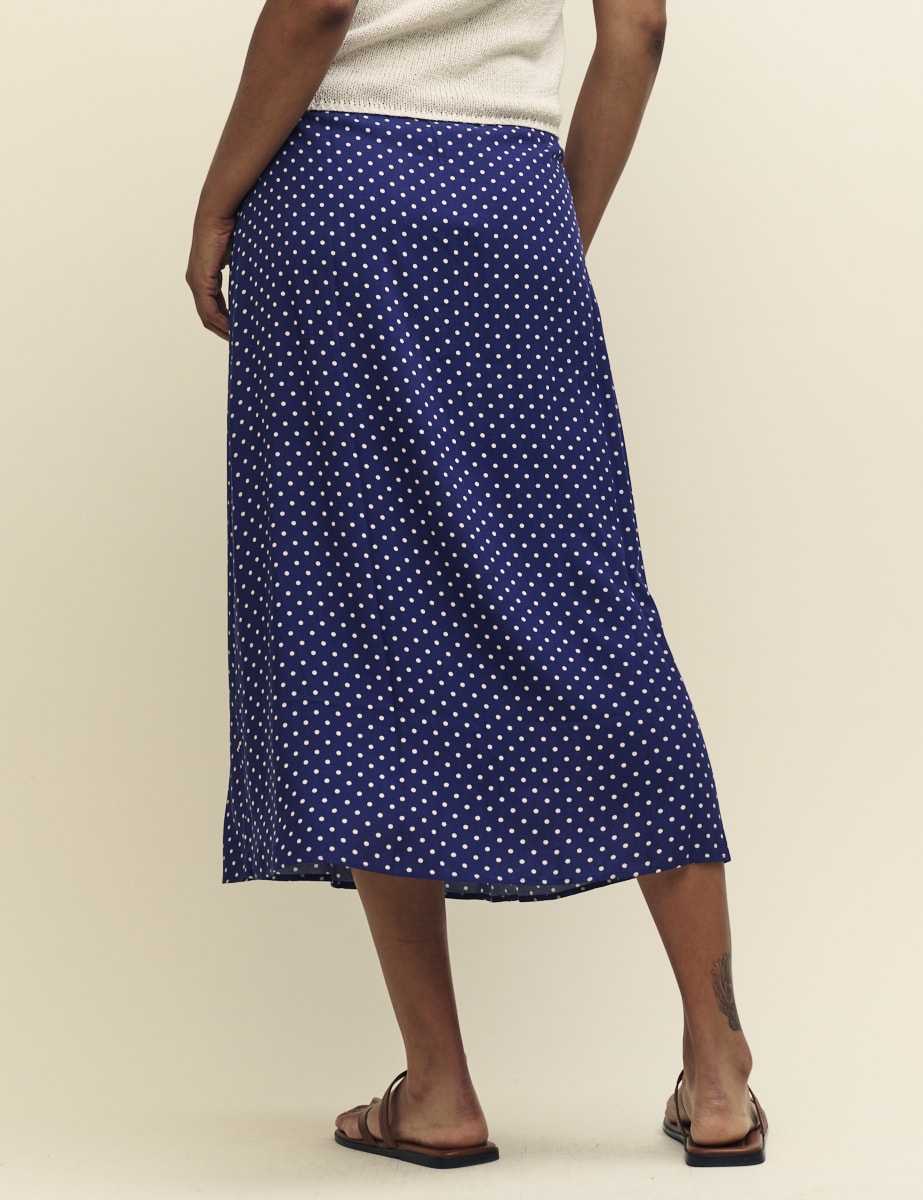 Navy Spot Print Sadie Midi Skirt