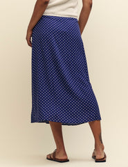 Navy Spot Print Sadie Midi Skirt
