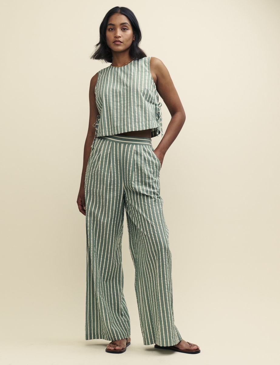 Fearne Cotton Green Stripe Wide Leg Trousers