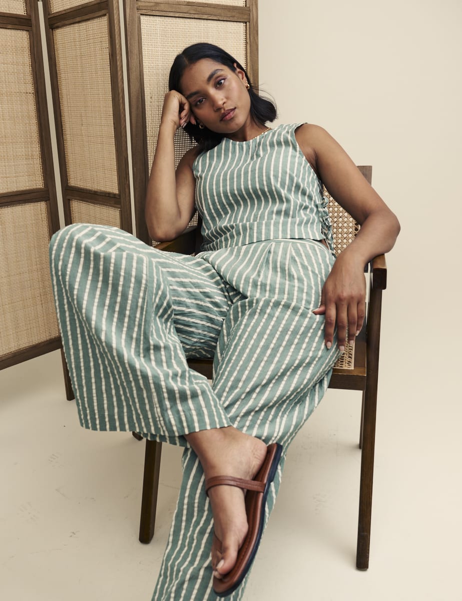 Fearne Cotton Green Stripe Wide Leg Trousers