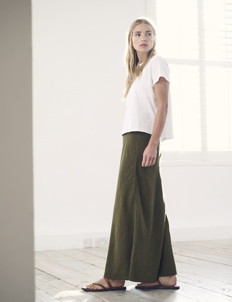 Petite Khaki Linen-blend Mila Midi Skirt
