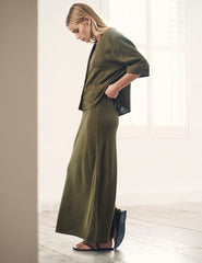 Petite Khaki Linen-blend Mila Midi Skirt