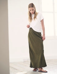 Khaki Green Linen-blend Mila Midaxi Skirt
