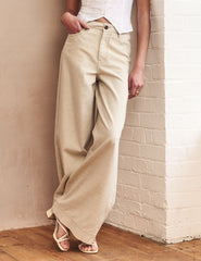 Beige Wide Leg Jeans