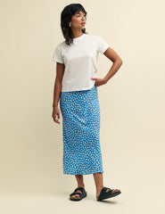 Blue Daisy Print Mila Midi Skirt