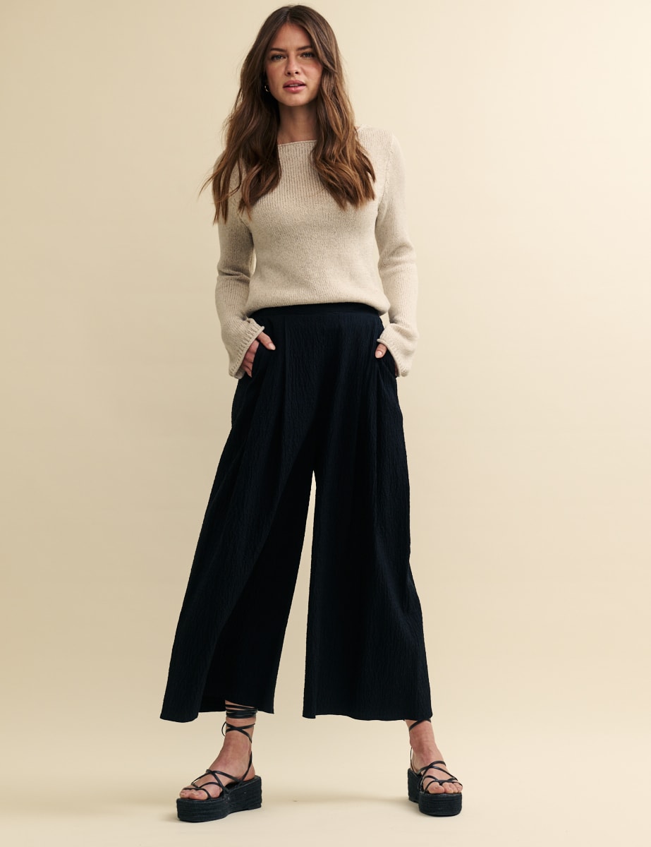 Black Wide Leg Cropped Zeena Trousers