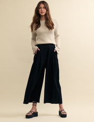 Black Wide Leg Cropped Zeena Trousers