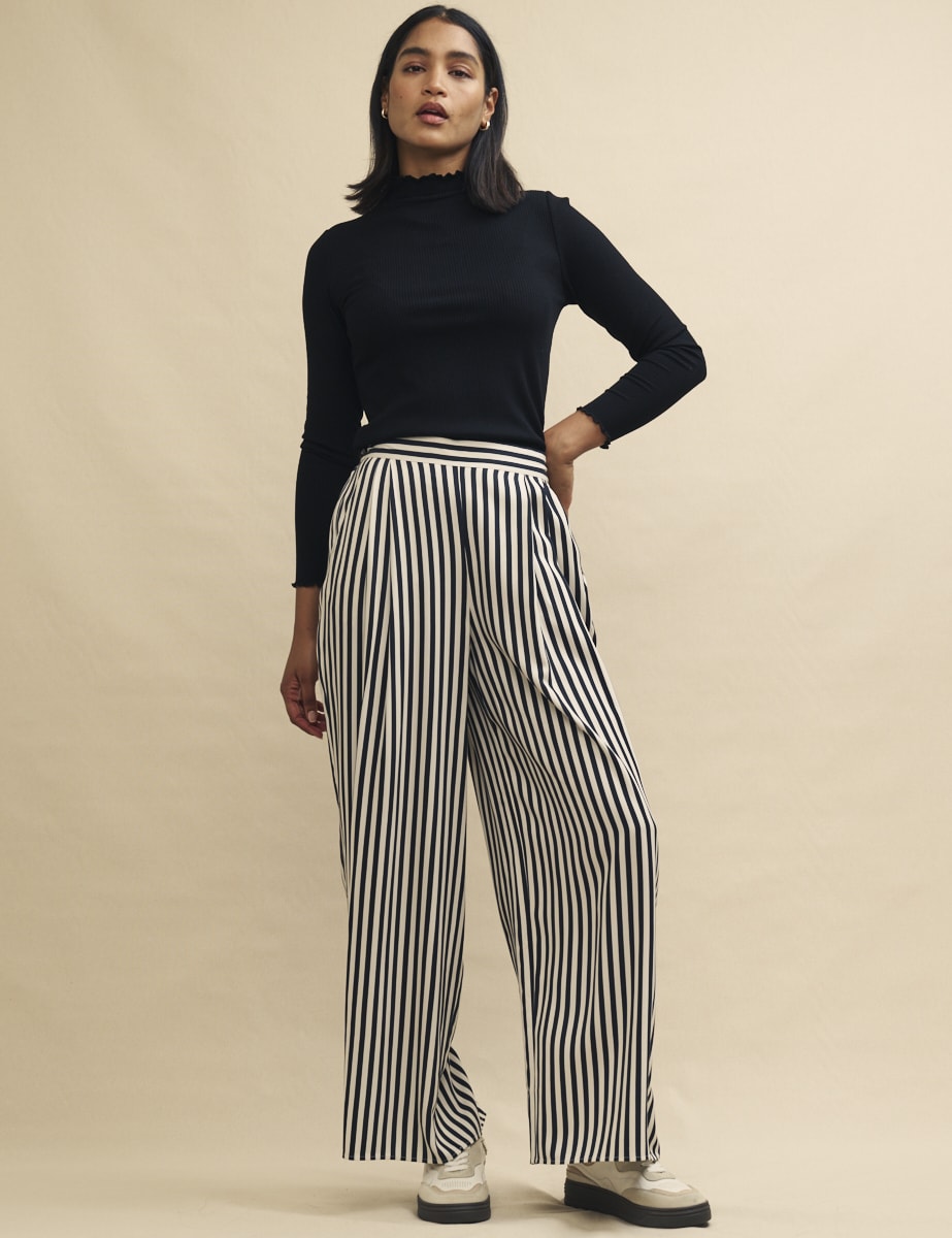 Black and White Full Length Wide Leg Zeena Trousers