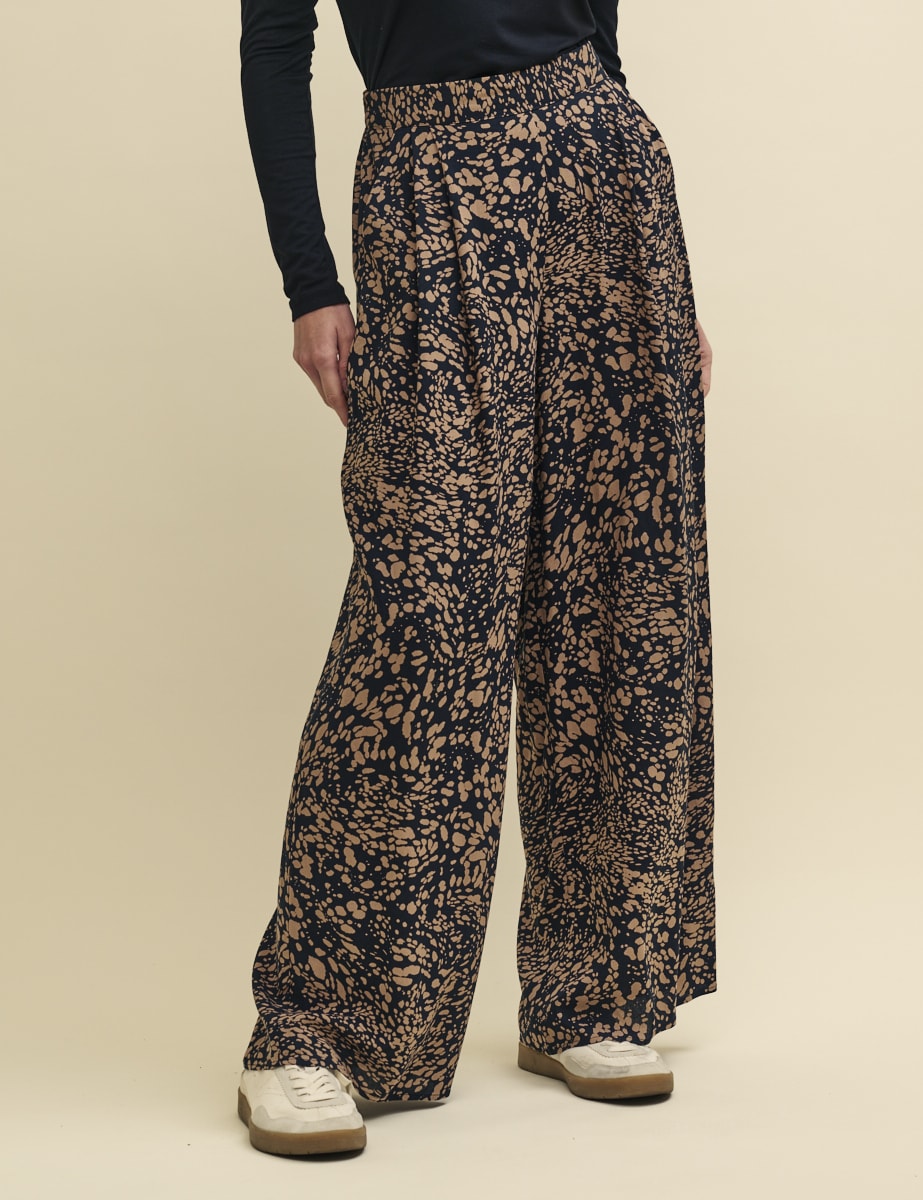 Brown Watercolour Print Full Length Wide Leg Zeena Trousers