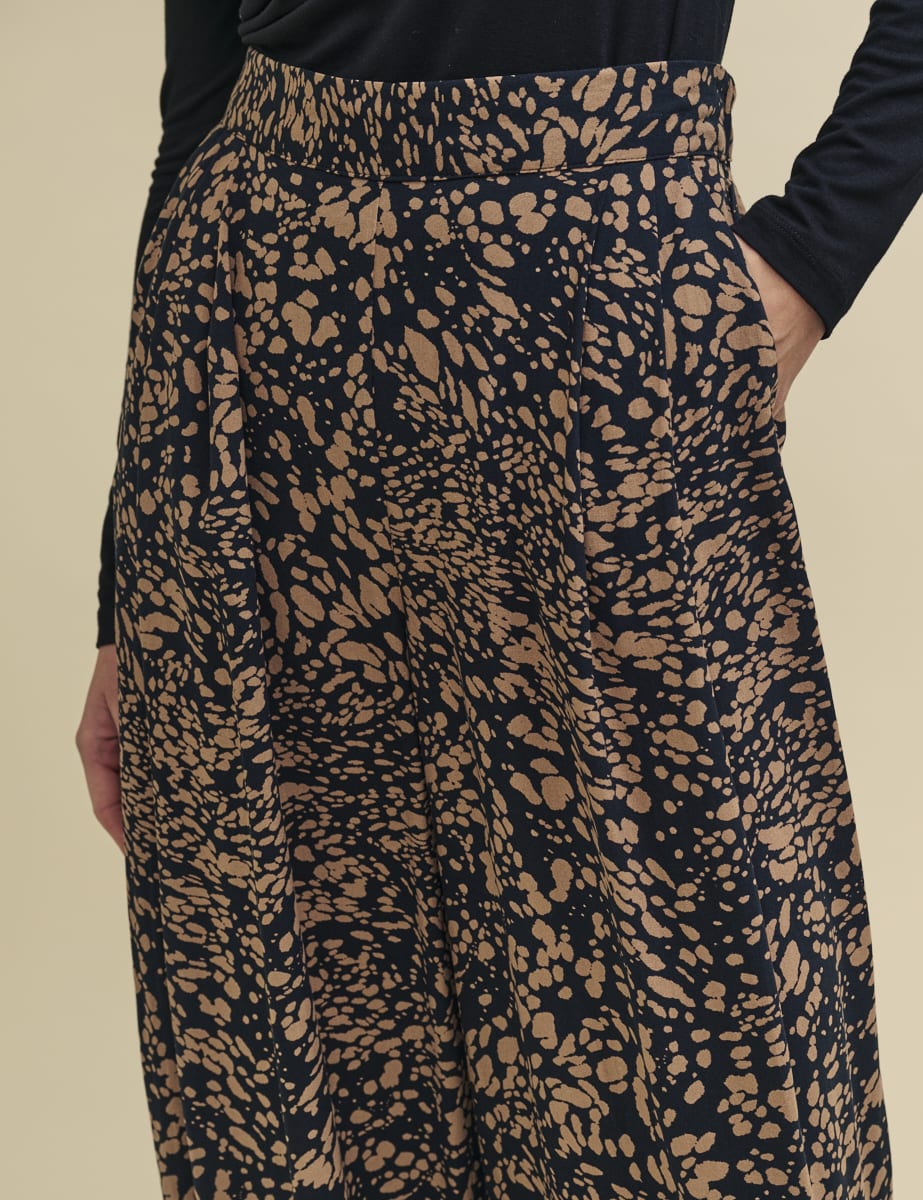 Brown Watercolour Print Full Length Wide Leg Zeena Trousers