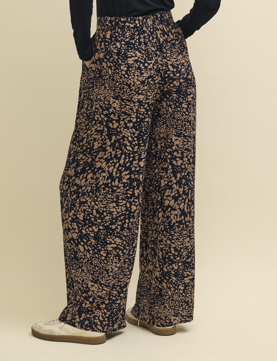 Brown Watercolour Print Full Length Wide Leg Zeena Trousers
