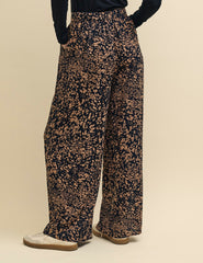 Brown Watercolour Print Full Length Wide Leg Zeena Trousers