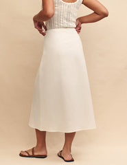 White Linen-blend Sadie Button Down Midi Skirt