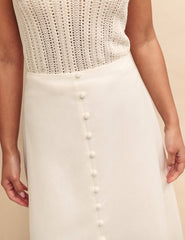 White Linen-blend Sadie Button Down Midi Skirt
