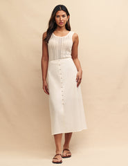 White Sadie Button Down Midi Skirt