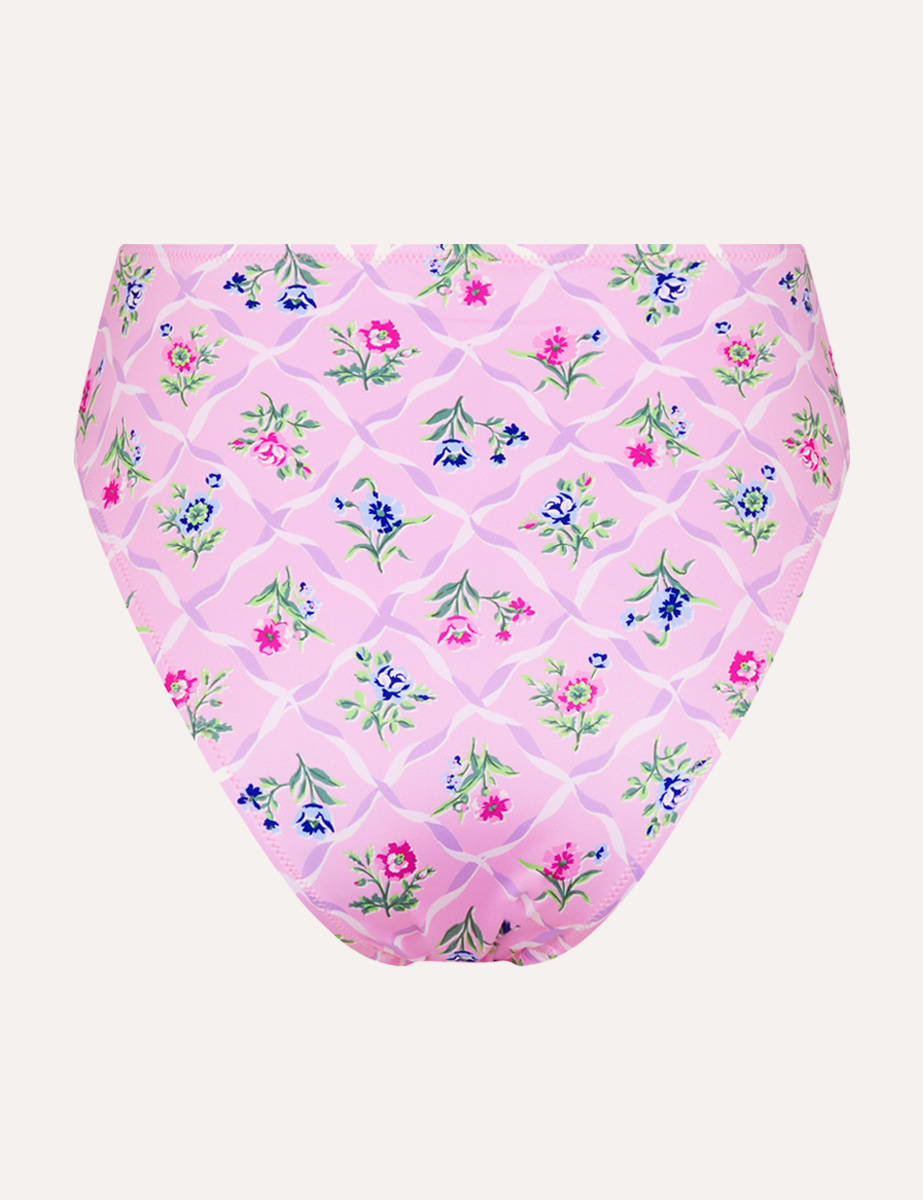 Pink Floral High Waist Bikini Bottom