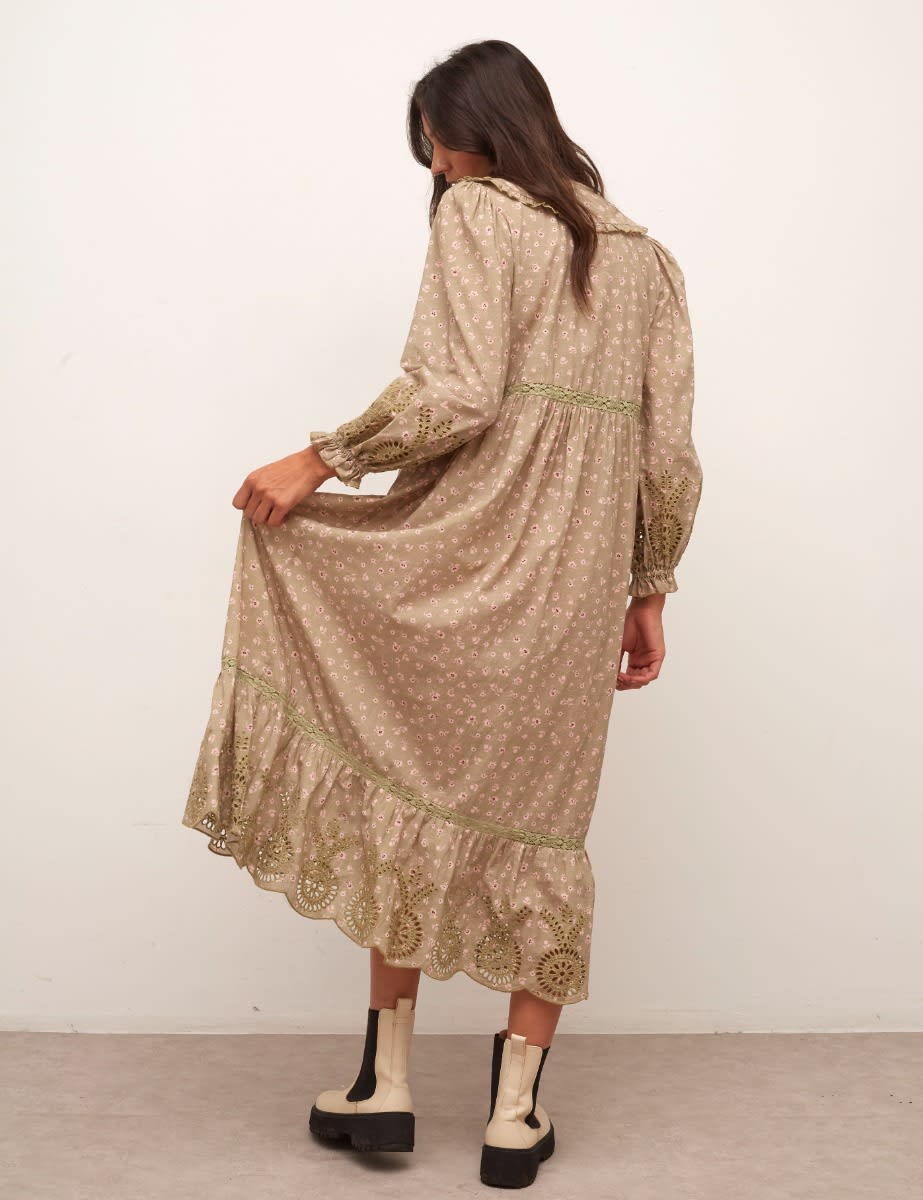 Green Floral Katie Smock Midi Dress