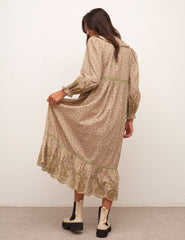 Green Floral Katie Smock Midi Dress