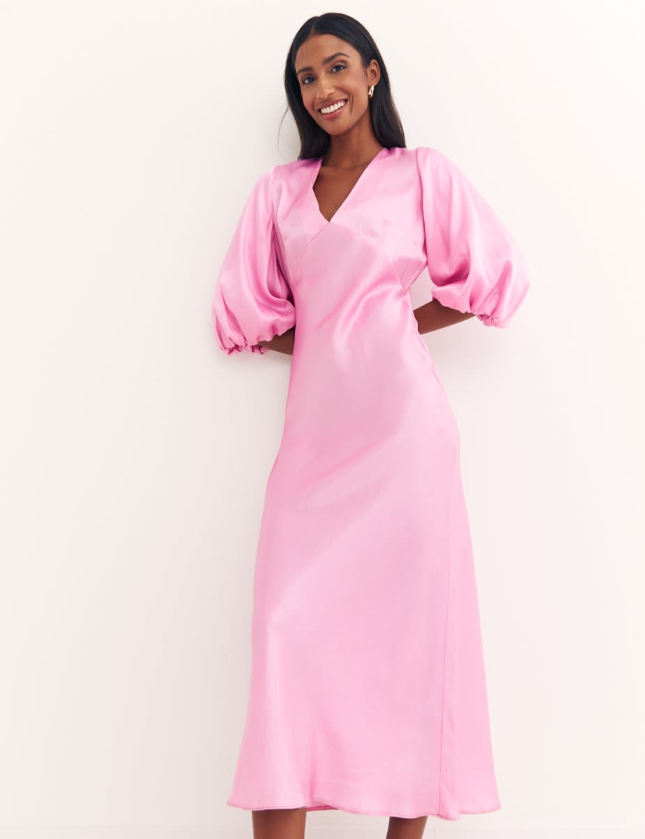 Ciara V Neck Satin Midi Dress