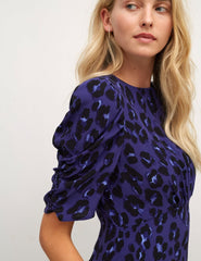 Purple Leopard Evie Ruched Sleeve Midi Dress