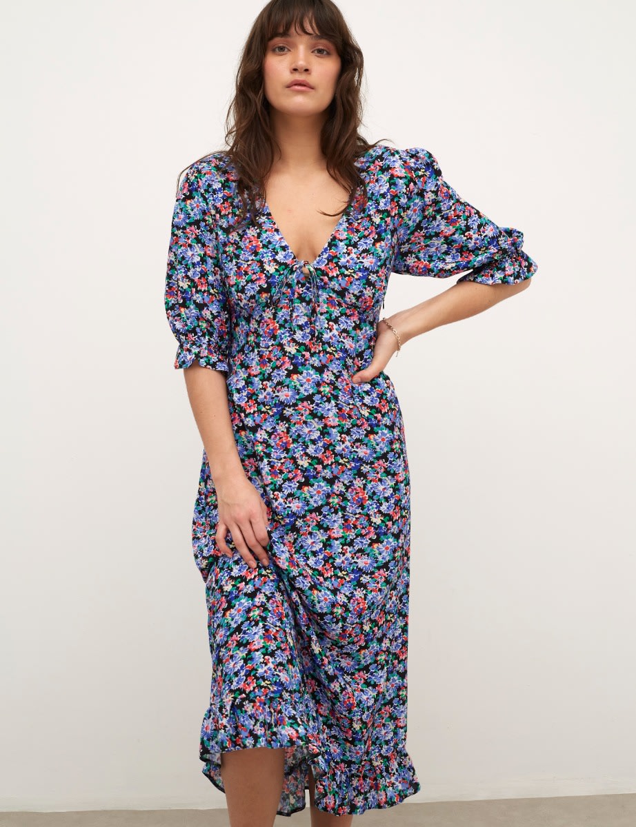 Brioney Floral Blue Callie Midi Dress