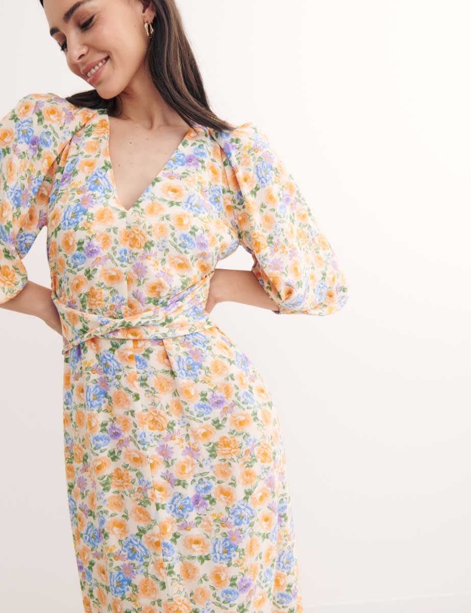 Multi Big Floral Lolita Midi Dress