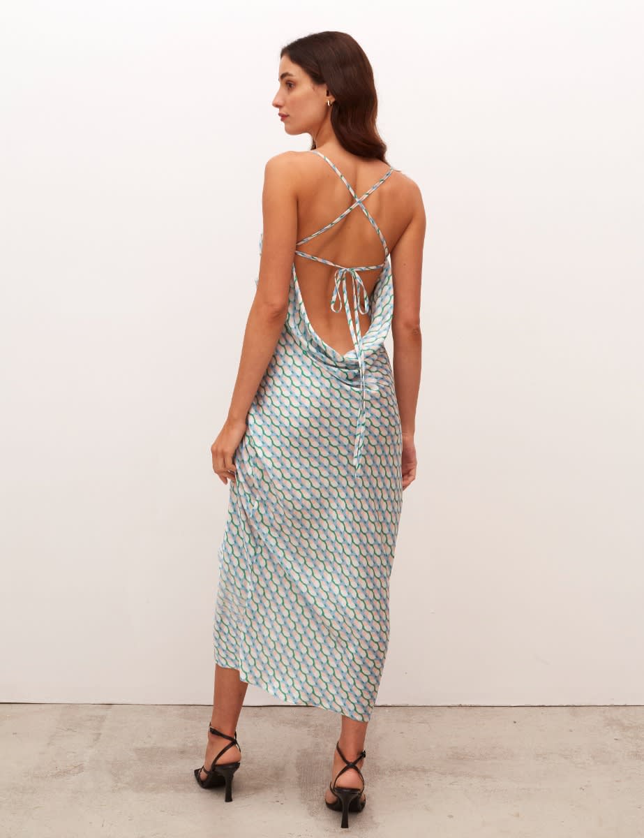 Multi Geo Print Kiki Slip Midi Dress