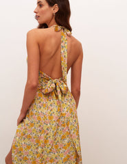 Yellow Ditsy Floral Holly Halter Midi Dress