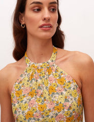 Yellow Ditsy Floral Holly Halter Midi Dress