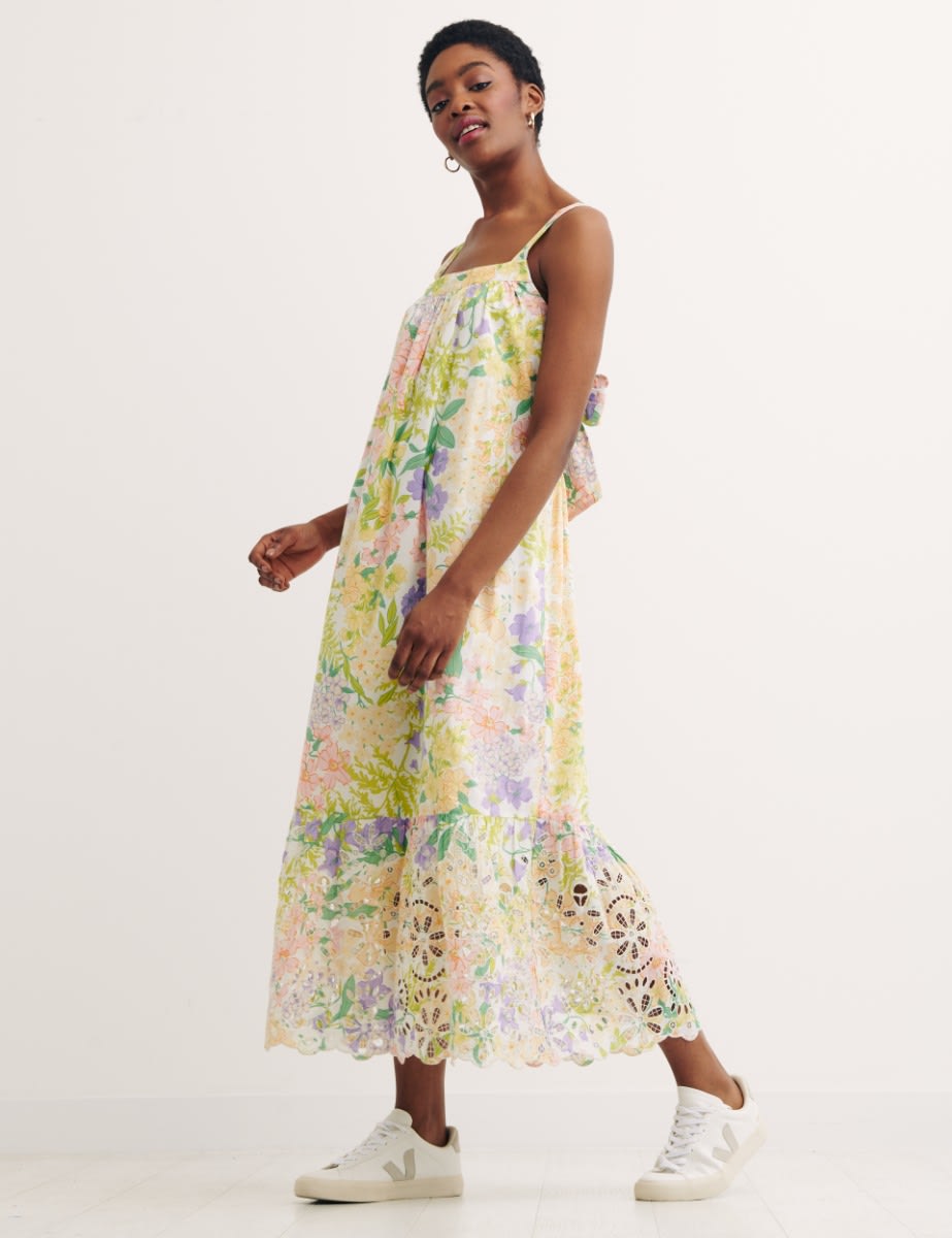 White Big Floral Broderie Margot Midi Dress