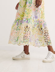 White Big Floral Broderie Margot Midi Dress