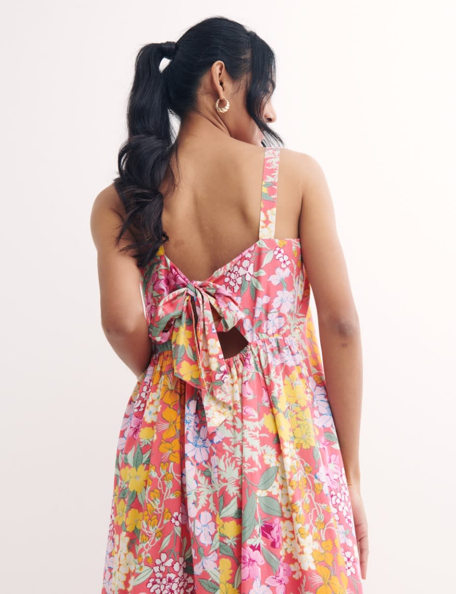 Pink Big Floral Margot Midi Dress