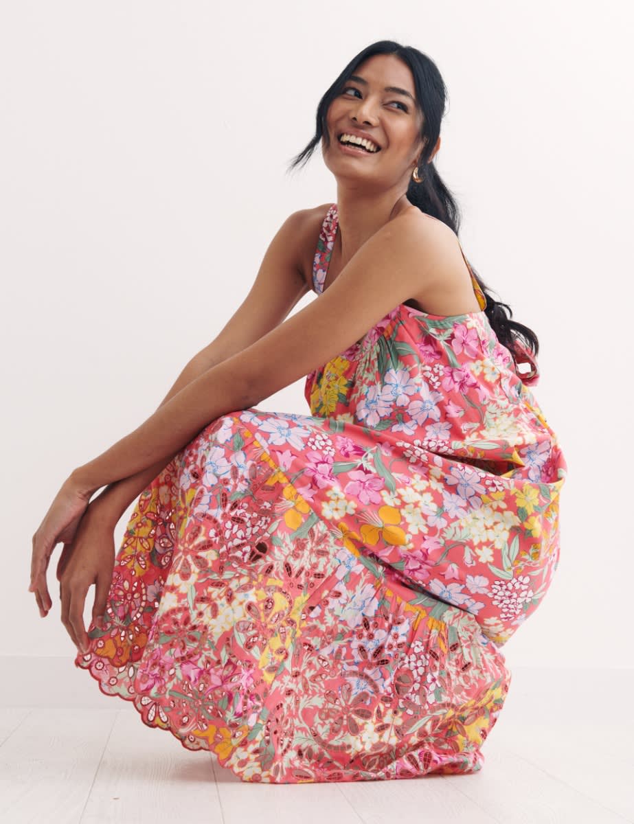 Pink Big Floral Margot Midi Dress