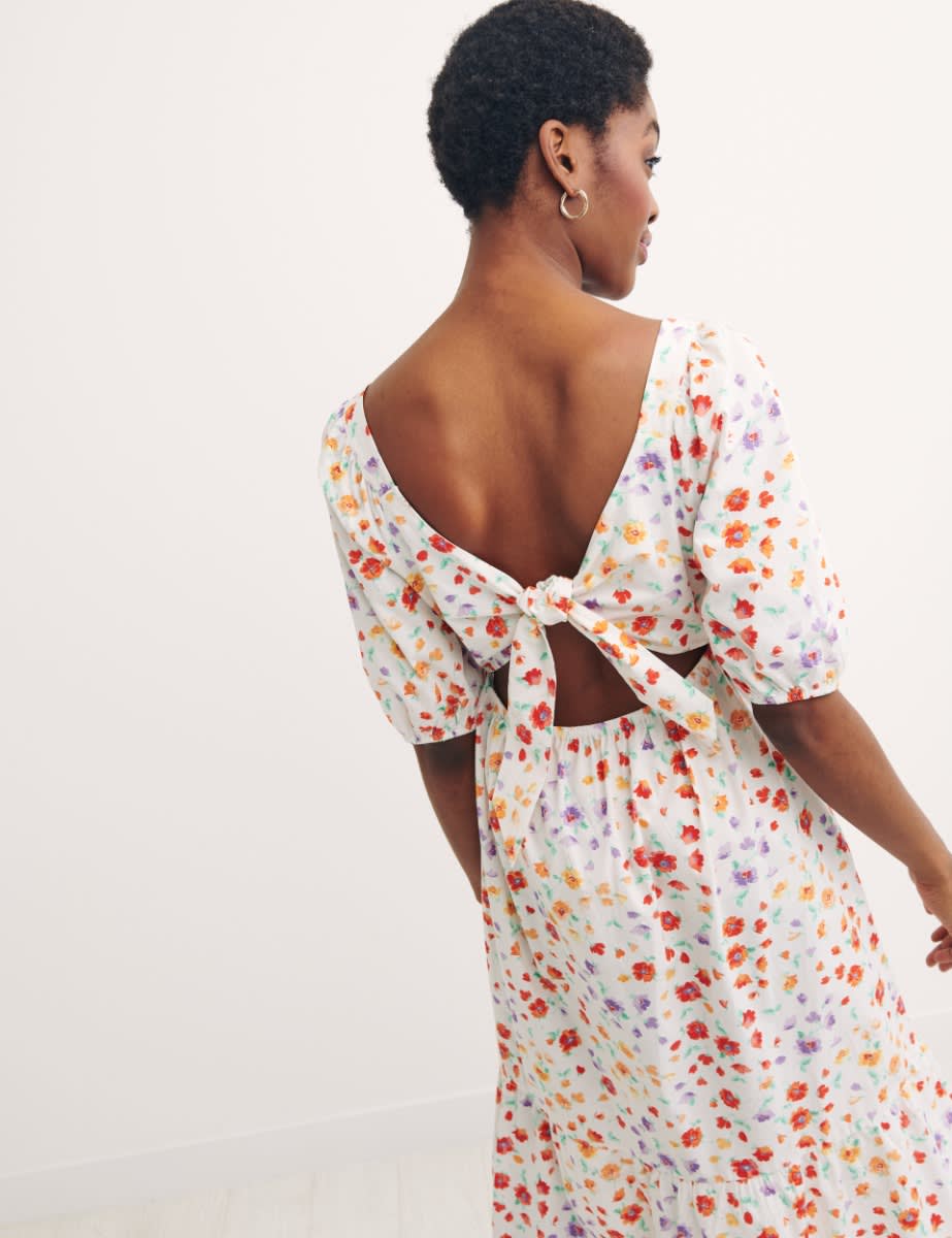 Multi Big Floral Print Loretta Midi Dress