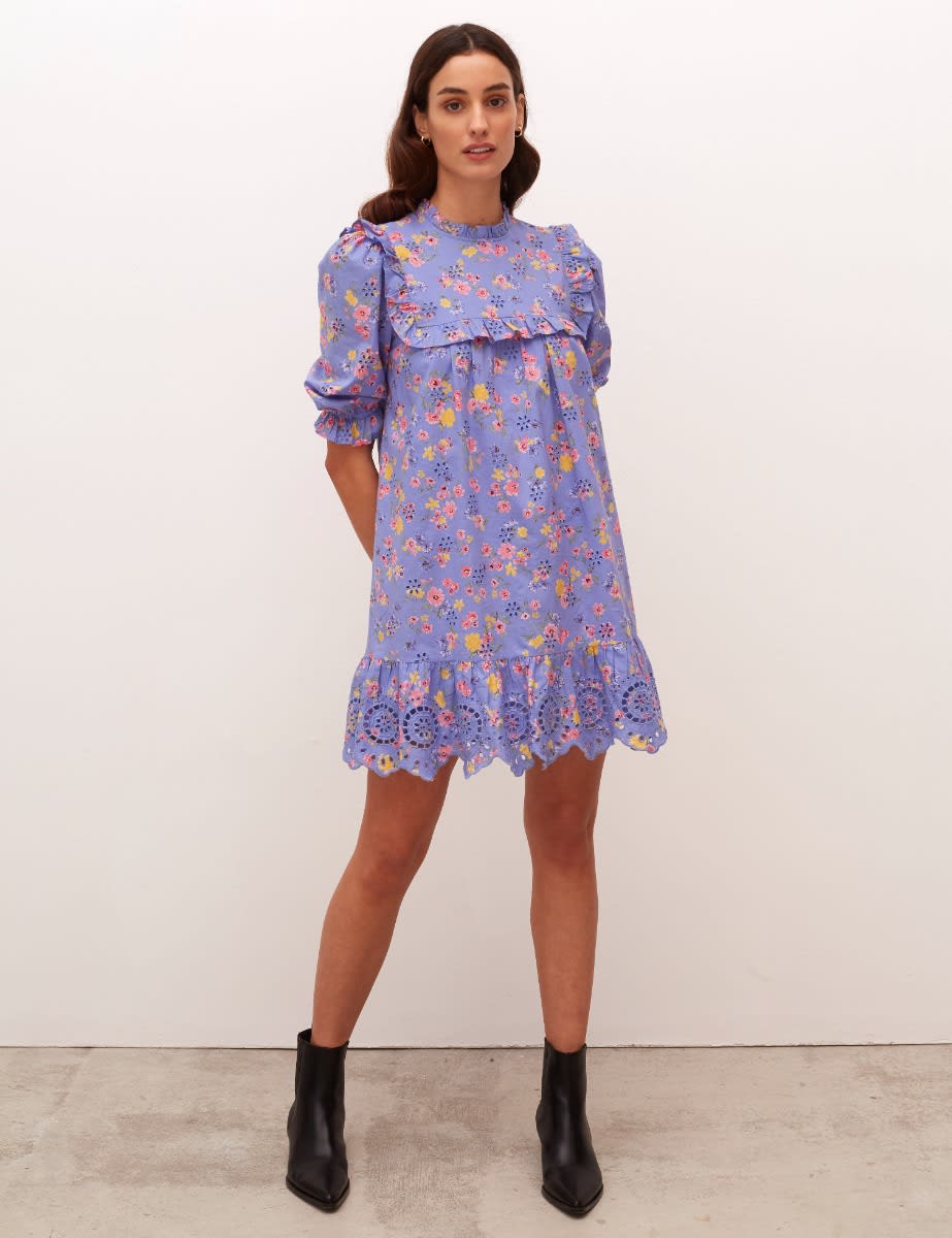Blue Big Floral Clara Mini Dress