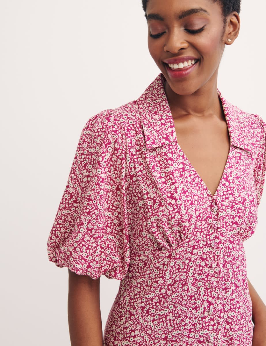 Pink Ditsy Floral Lorna Midi Dress