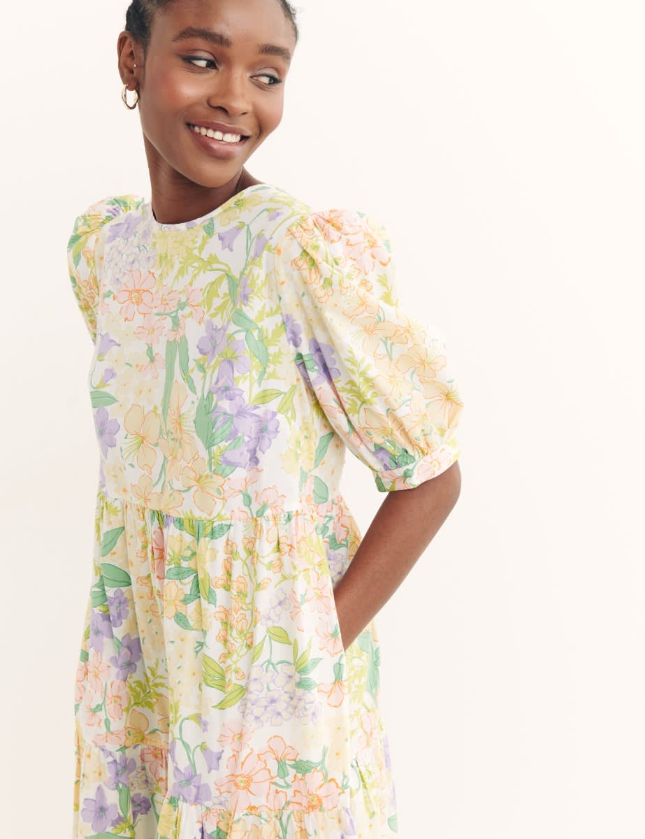 Multi Big Floral Rochelle Midi Dress