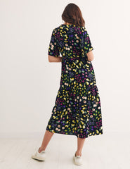 Black Fruit Print Clementine Smock Wrap Dress