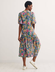 Multi Big Floral Valentine Bubble Sleeve Wrap Dress
