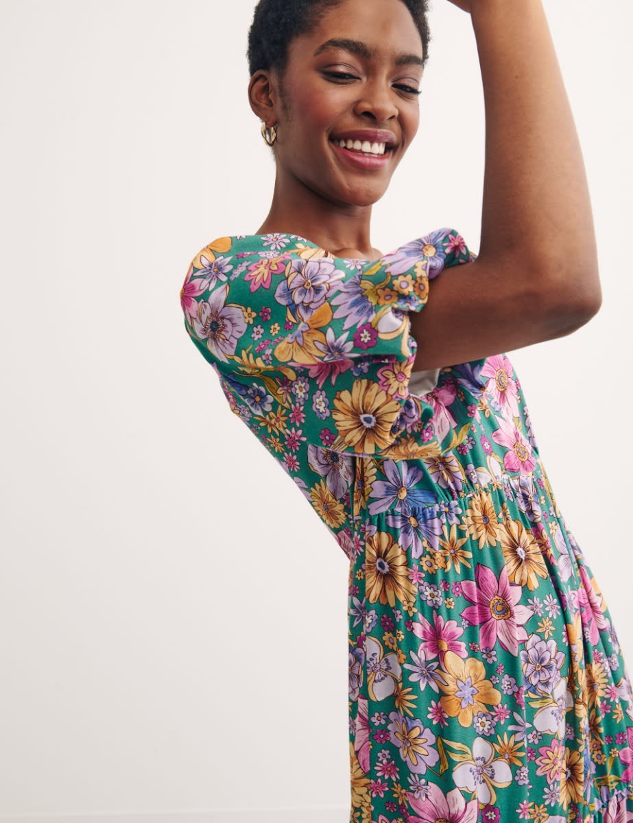 Multi Big Floral Valentine Bubble Sleeve Wrap Dress