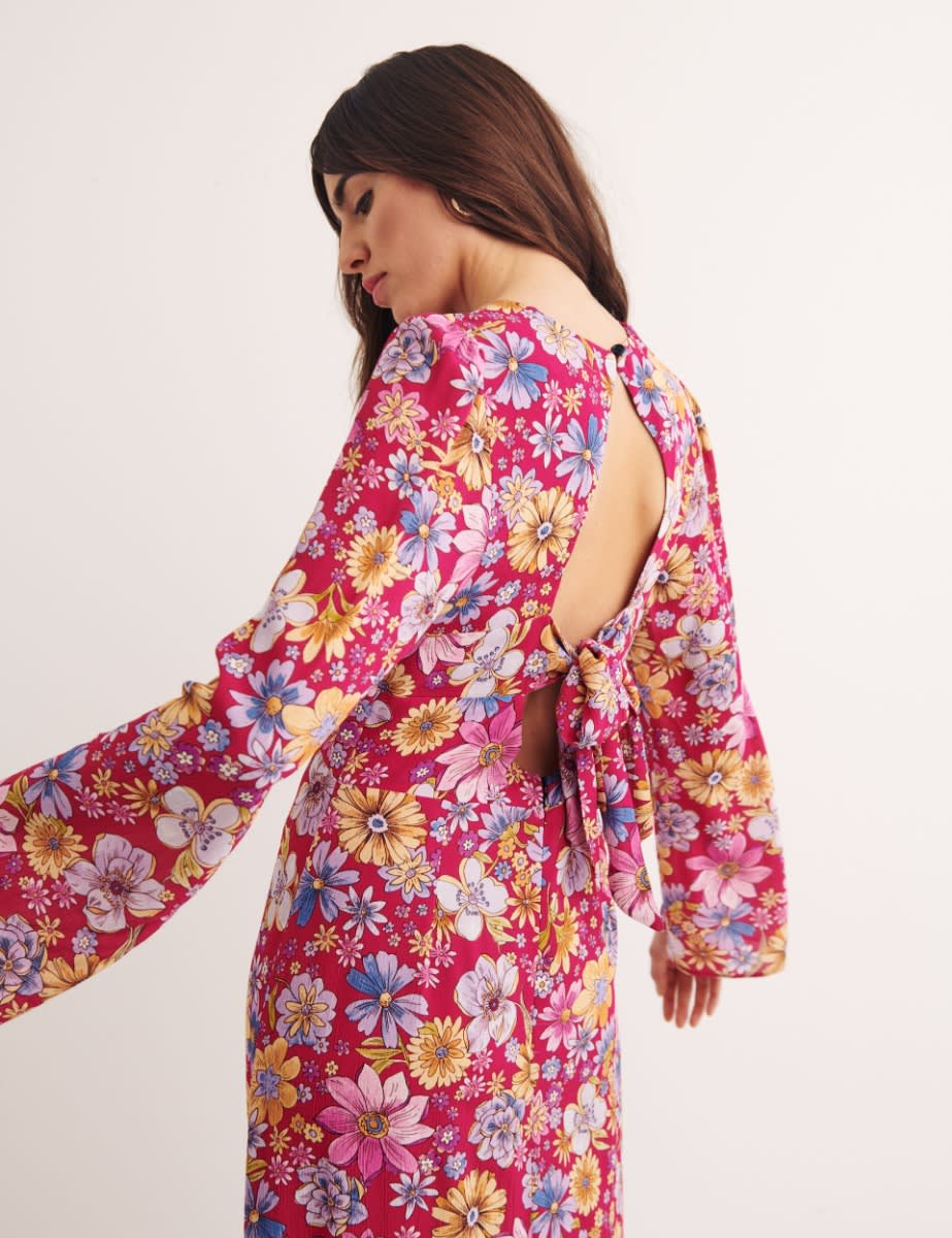 Pink Big Floral Tula Midi Dress