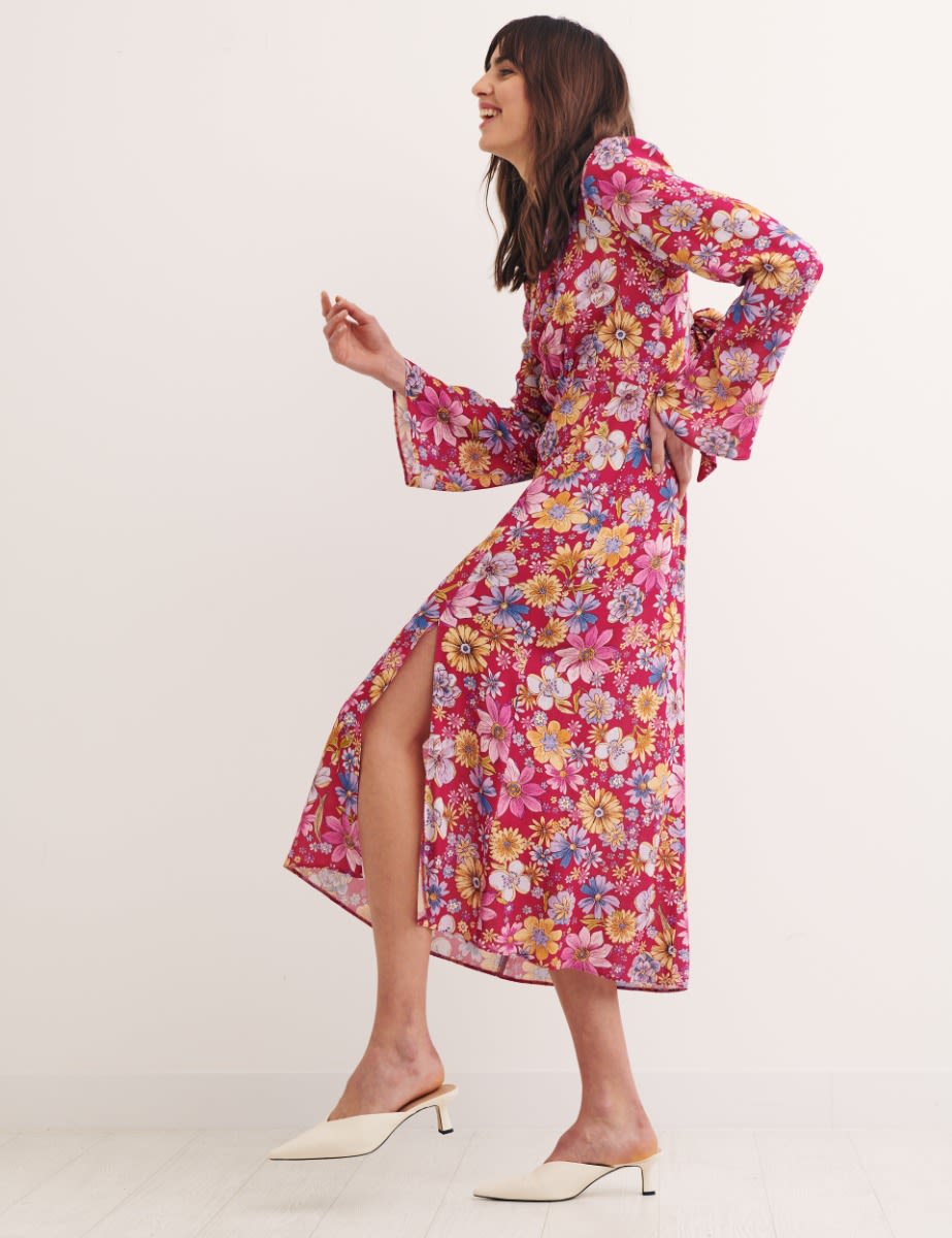 Pink Big Floral Tula Midi Dress