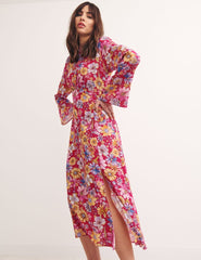 Pink Big Floral Tula Midi Dress