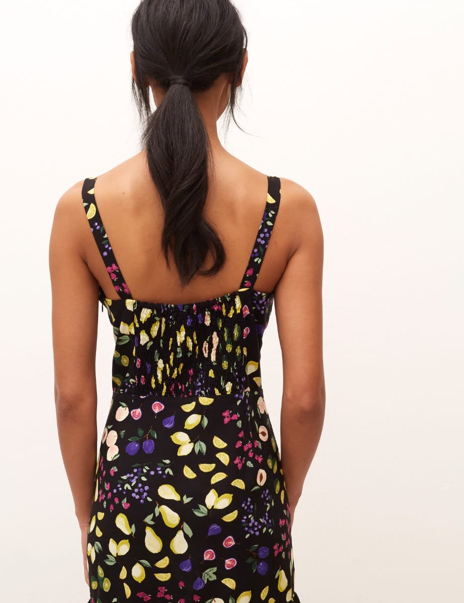 Black Fruit Print Lucia Mini Dress