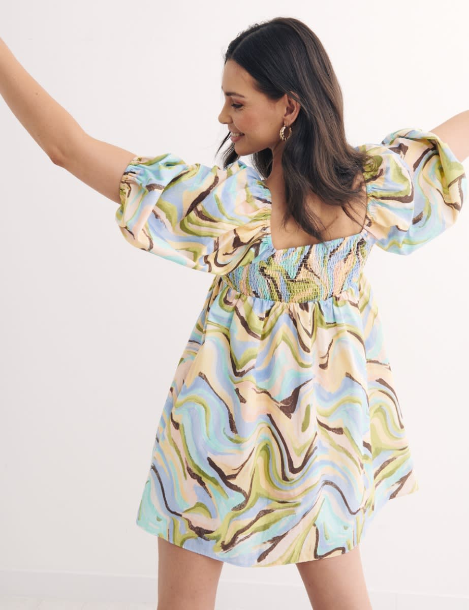 Multi Retro Print Eugenia Mini Dress