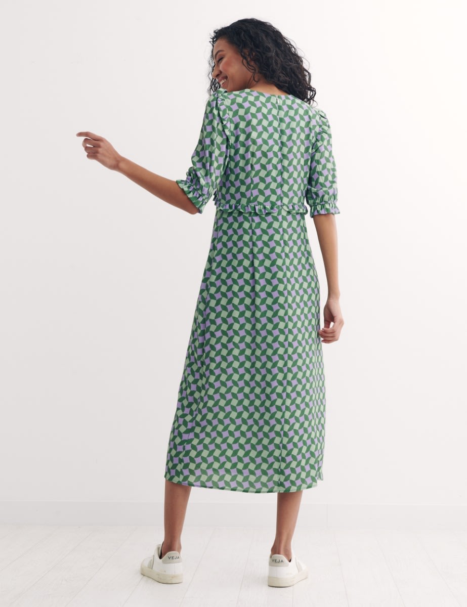 Green Geometric Print Felicia Midi Dress