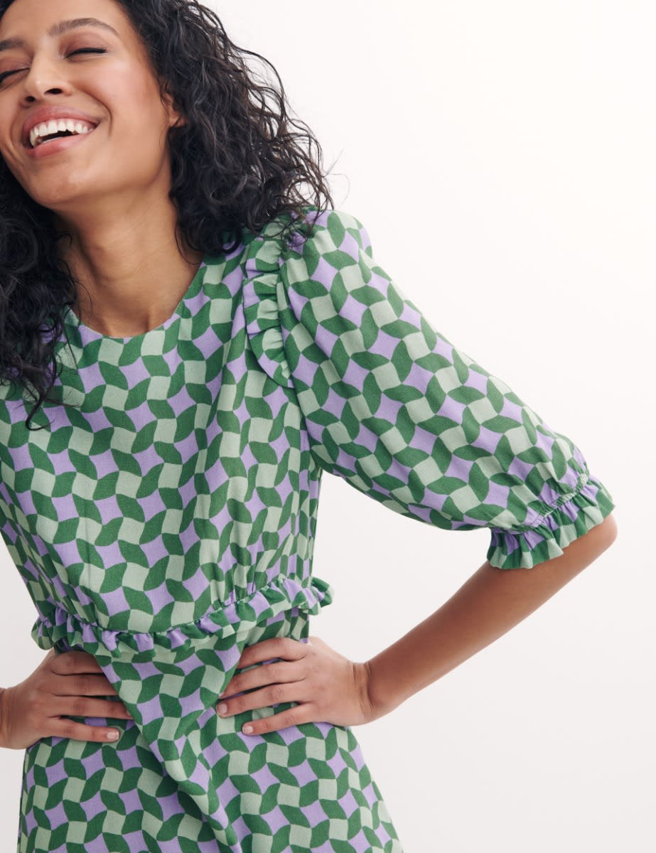 Green Geometric Print Felicia Midi Dress