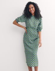 Green Geometric Print Felicia Midi Dress